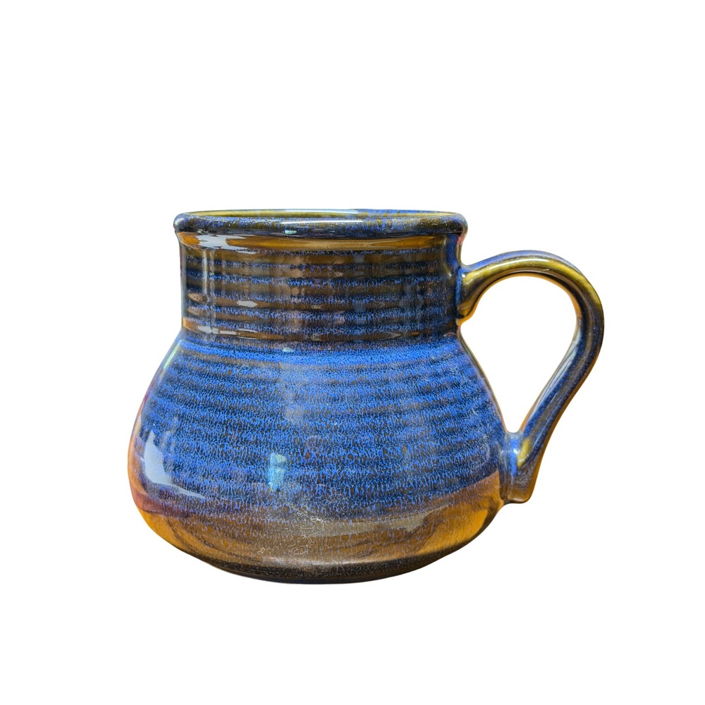 Gibson Elite Tahan Blue Reactive Glaze Stoneware Coffee Mug Ribbed 16oz Cup